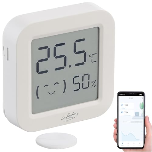 infactory Mini Thermometer: Mini-Thermo-/Hygrometer, Komfort-Anzeige, LCD-Display, Bluetooth, App (Fenster-Thermometer, Thermo Hygrometer Digital Mini, Temperatursensoren) von infactory