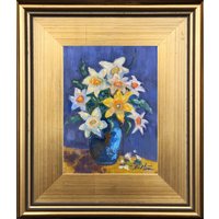 Narzissenmalerei, Narzissenblumen Blumen Stillleben, Original Öl Paiinting, Kleines Gemälde Mit Goldrahmen, Impressionist von ingridspaintings