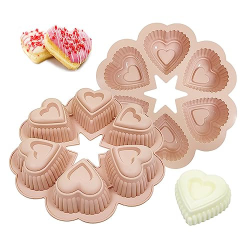 inki Herz Kuchenform Muffinform Muffinblech, 6-Kavität 3D Liebesherz Silikon Backformen, Antihaftbeschichtet, Silikonform in Herzform, Muffin Backform, für Seife,Schokolade,Gelee,Cupcake (Rosa) von inki