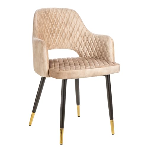 invicta INTERIOR Eleganter Stuhl Paris Greige Samt Ziersteppung und goldene Fußkappen Esszimmerstuhl Armlehnstuhl von invicta INTERIOR