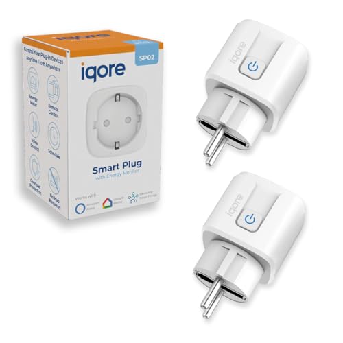 IQORE 2-pack WLAN Smart Steckdose mit Strommessung 16A, Smart Home Steckdose kompatibel mit Alexa/Google Home, Stromverbrauch Messen, Sprachsteuerung, SmartLife APP Fernsteuerung, 2,4GHz funksteckdose von iqore