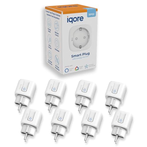 IQORE 8-pack WLAN Smart Steckdose mit Strommessung 16A, Smart Home Steckdose kompatibel mit Alexa/Google Home, Stromverbrauch Messen, Sprachsteuerung, SmartLife APP Fernsteuerung, 2,4GHz funksteckdose von iqore