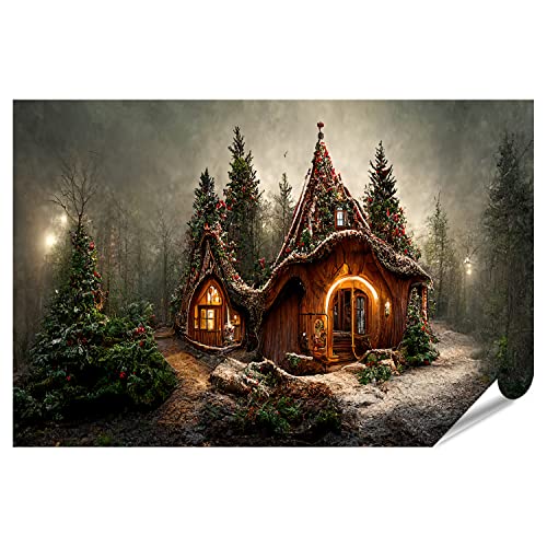 islandburner XXL Bild Poster Das Haus vom Weihnachtsmann im Zauberwald schön geschmückte Weihnachten Deko 3 Premium Bilder Fotodruck von islandburner