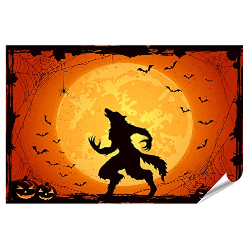 islandburner XXL Bild Poster Orange Halloween Hintergrund Fledermäuse Werwolf Mond Himmel Kürbisse Premium Bilder Fotodruck IPCA-PKL von islandburner