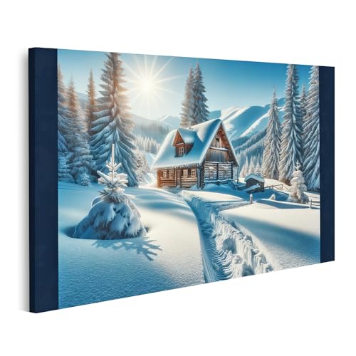 islandburner Bild auf Leinwand Verschneite Hütte in den Bergen mit strahlender Sonne Bilder Wandbilder Poster von islandburner