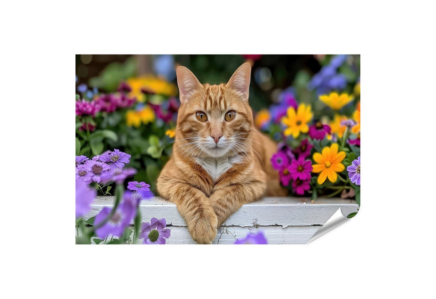 islandburner Poster Katze mit gekreuzten Pfoten in prächtigem Gartenblumen-Paradies Winter von islandburner