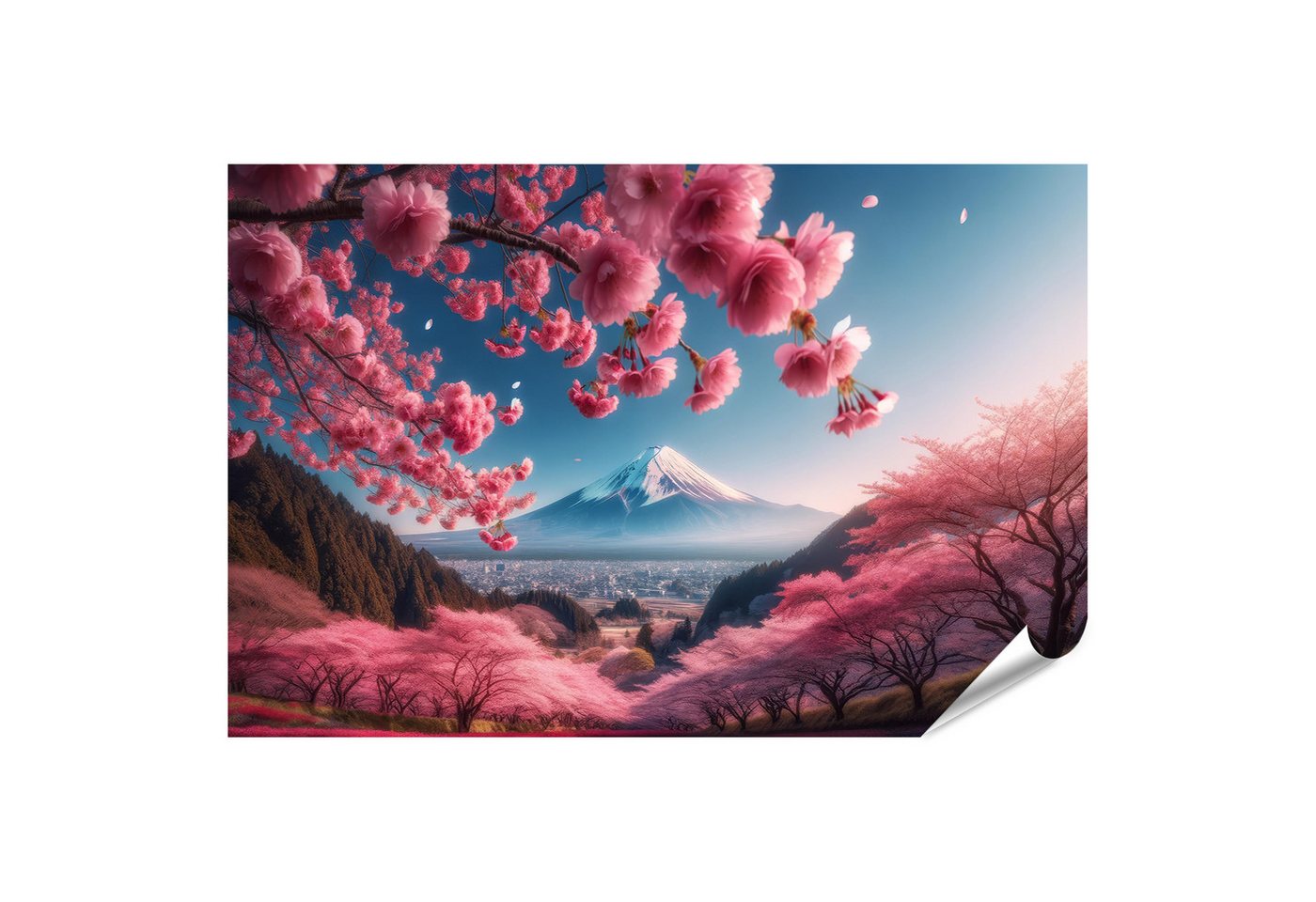islandburner Poster Majestätischer Fujiyama mit Kirschblüten im Frühling von islandburner