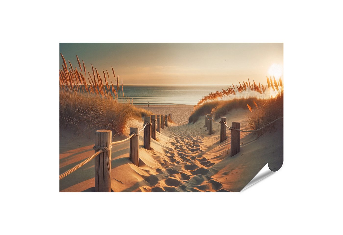 islandburner Poster Strand goldene Stunde Weg durch Fußabdrücke von islandburner