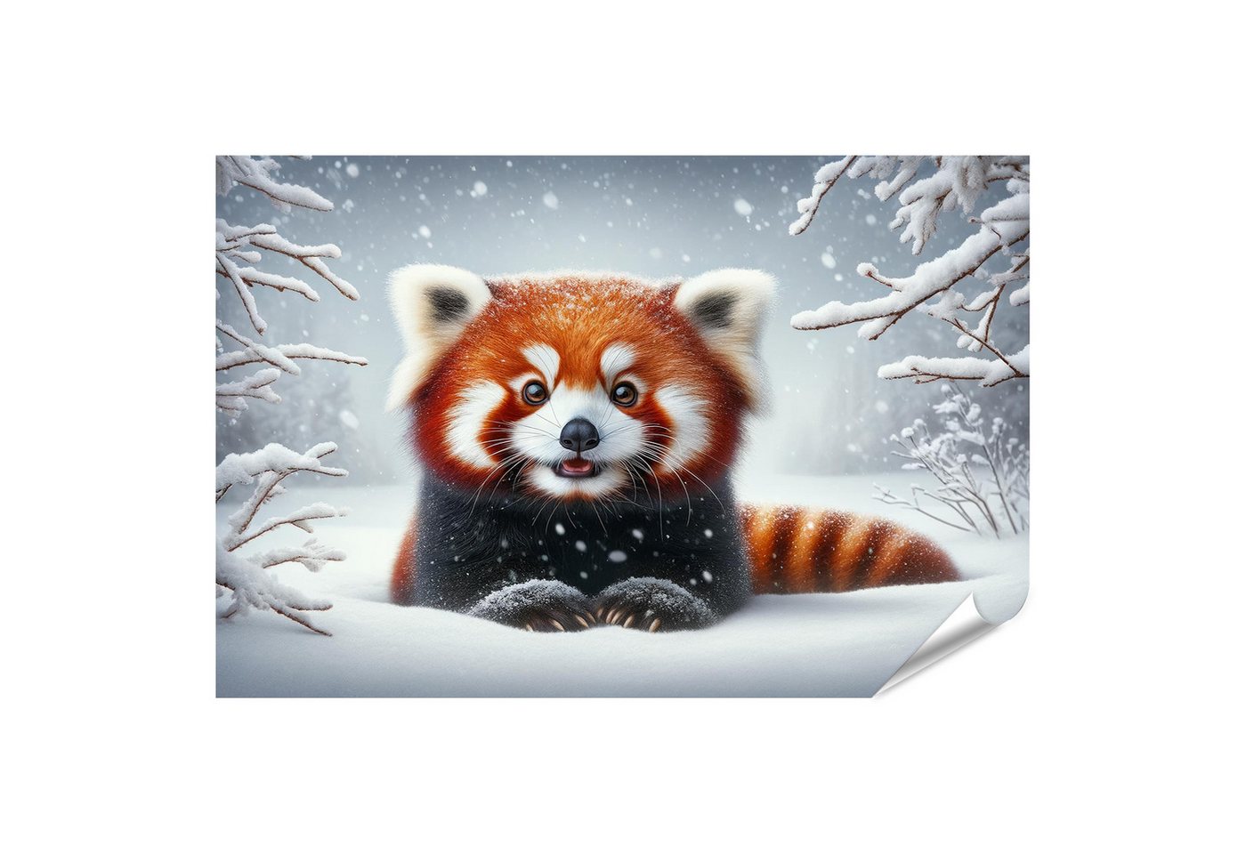 islandburner Poster Verschneiter Zauberwald mit Roter Panda - Winter von islandburner