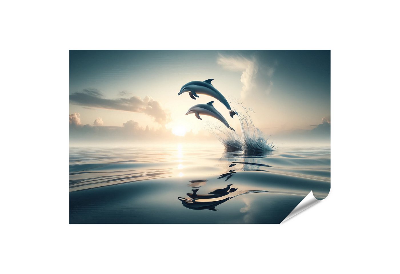 islandburner Wandbild Zwei Delphine Bei Sonnenuntergang Mit Warmweißem Licht von islandburner