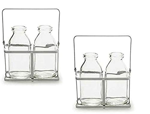 2er Set kleine Glasflaschen Kaia“ im Metallständer - Vase, Tischdekoration, Glasvasen, kleine Vase, von itsisa