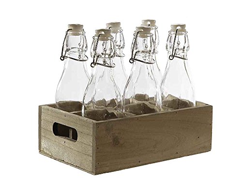 6er Set Glasflaschen, Bügelflaschen im Holztablett - Vasen, Tischdekoration, Hochzeitsvase, Kerzenvase, Gastro von itsisa