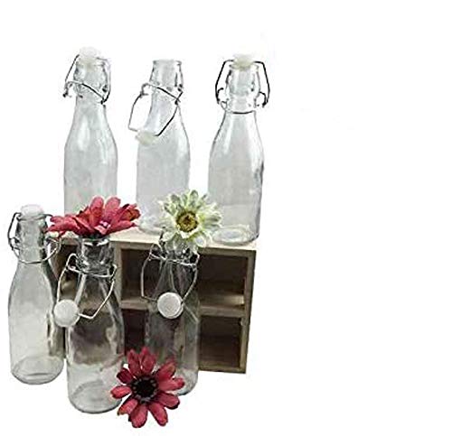 6er Set kleine Glasflaschen im Holztablett - Vase, Tischdekoration, Glasvasen, kleine Vase, Glas Flasche von itsisa