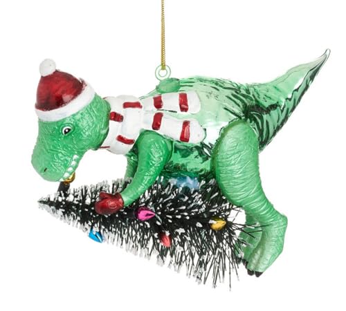 Baumschmuck Dinosaurier mit Weihnachtsbaum - Baumkugel Dino, Weihnachtsdeko, Christbaumkugel, Christbaumschmuck, Weihnachten von itsisa