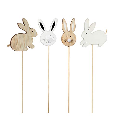 itsisa Blumenstecker aus Holz Hase (4er Set) - Osterdeko, Frühlingsdeko, Osterhase für den Garten, Ostern, Pflanzstecker (Hase) von itsisa