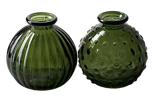 Glasvase Jive, Vase dunkelgrün, H: 8,5 cm (2er Set) - kleine Vasen, Blumenvase, Tischdekoration, Deko Hochzeit von itsisa