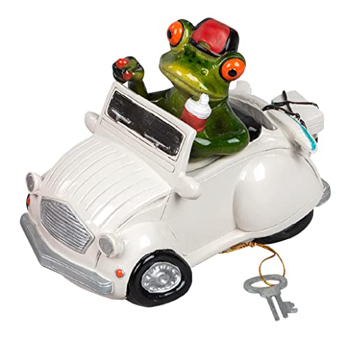 Spardose Frosch in weisser Ente 14x11 cm - Sparbüchse Führerschein, Dekofigur Auto Frösche, lustige Dekoration von itsisa