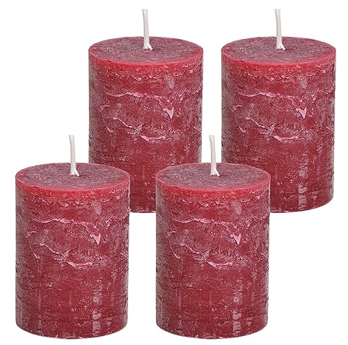 itsisa Stumpenkerze, durchgefärbt Bordeaux Rot (4er Set) 9 x 6,8 cm - Kerze für Adventskranz, Kerzen von itsisa
