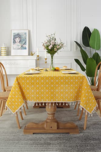 iyoimono Quaste Tischdecke 90x90 Abwaschbar Baumwolle und Leinen Tischtuch Gelb kariert Geometrisch Quadratisch Couchtisch Tischdecke von iyoimono