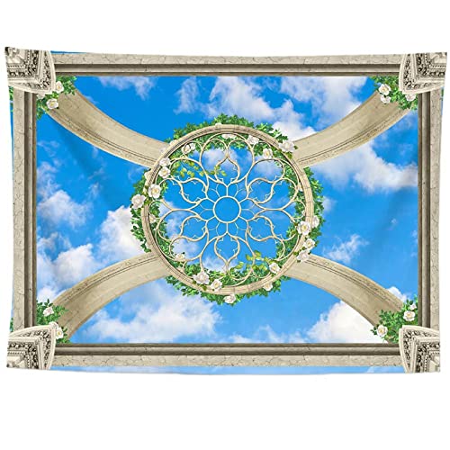 izielad Dach des Palastes Tapisserie Wandbehang Blauer Himmel Weiße Wolke Wanddeko Decke für Schlafzimmer Wohnheim 150X230CM 59X90.5IN von izielad