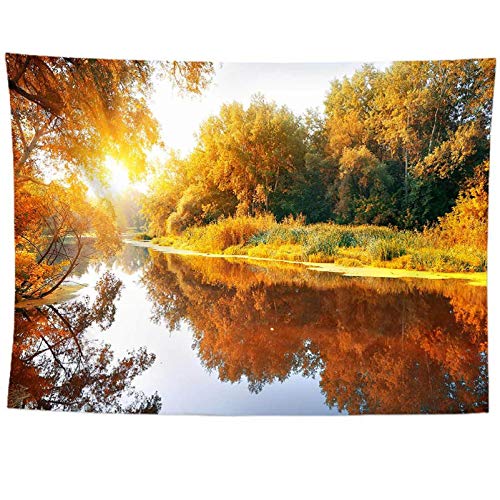 izielad Herbst Wald Bäume Blätter Fluss Wandbehang Tapisserie Art Decor Decke für Schlafzimmer Zimmer Wohnheim 150X200CM 59X78.7IN von izielad