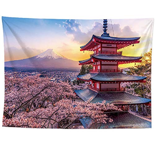 izielad Japanische Wandteppiche Wandteppiche Japanische Pagode Mt. Fuji im Frühling Kirschblüten Kunstteppich für Wohnheim Schlafzimmer Wohnzimmer Wohnkultur 130X150CM 51X59IN von izielad