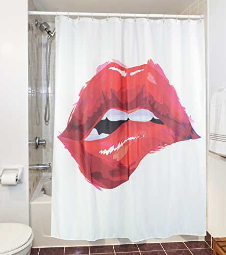 izielad Verführerische rote Lippen mit Zunge heraus Dekor Duschvorhang Sexy Frau Mund Zoll wasserdicht Polyester Stoff Badezimmer Zubehör Vorhänge mit 12 Stück Haken 180x200cm 72" Wide x78 Long von izielad