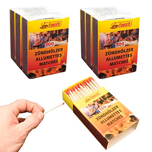 jameitop® 6 x 100er Packungen - 600 Streichhölzer 5,5cm Favorit für Grill/Kerzen/Kamin Streichholzschachteln von jameitop