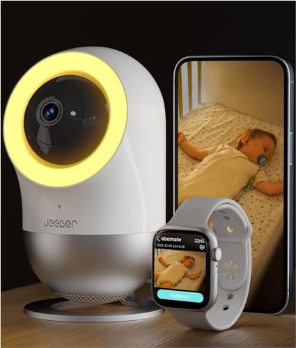 jeeber 2,5K/4MP Babyphone mit Kamera - App für Handy und Smartwatch, Intelligente Pflege, Weinen Erkennung, Schlaflied, Schlafmittel, Bewegungsverfolgung, Nachtlicht, Schlaflied (WLAN) von jeeber