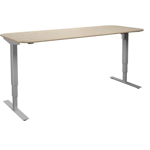 kaiserkraft | Schreibtisch Atlanta Trend | elektrisch höhenverstellbar | gerade | abgerundete Ecken | BxT 1800 x 800 mm | Eiche/Silber von kaiserkraft