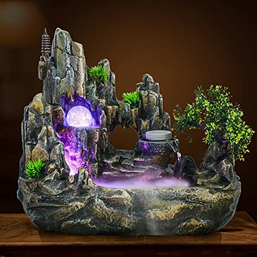 Brunnen Wasserfall, LED Desktop Harz Zimmerbrunnen mit RGB Farbwechsel Beleuchtung Zerstäuber Tischbrunnen Dekoration für Wohnzimmer Schlafzimmer Brunnen Wasserfall, LED Desktop Harz Zimmerbrunnen mit RGB Farbwechsel Beleuchtung Zerstäuber Tischbrunnen Dekoration für Wohnzimmer Schlafzimmer von kangten