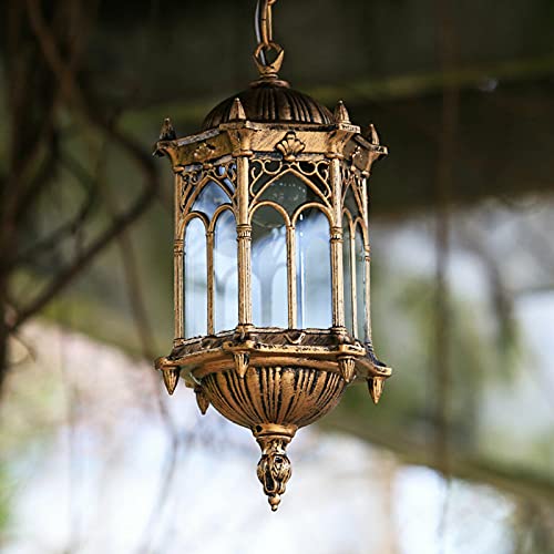 kangten Außen Hängelampe, Retro Pendelleuchte E27 Wasserdichte Außenleuchte Vintage Laterne Aluguss und Glas Pendel Beleuchtung Lampenschirm für Terrasse Garten (Ohne Glühbirne) von kangten