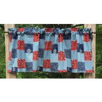 Cowboy Western Bandana Volant Rot Blau Landhaus Küche Bad Wohnzimmer Den Schlafzimmer Vorhang von karensbedandbath