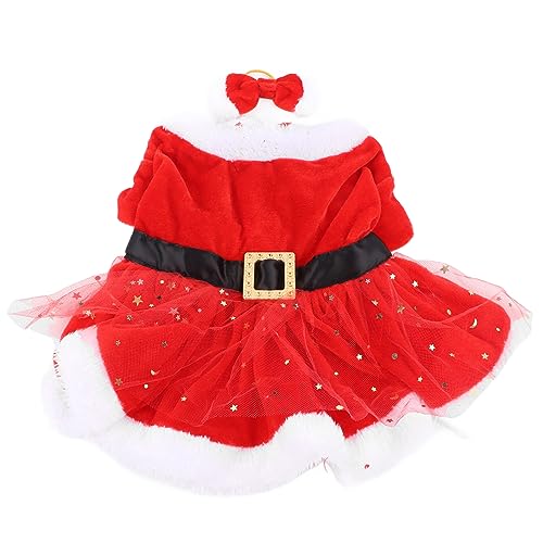 Haustier-Weihnachtskostüm, Hunde-Weihnachtskostüm, Lustige Süße Weihnachtsmann-Hundekatze-Weihnachtskleidung mit Schleifen-Kopfschmuck für Weihnachts-Mottoparty, Cosplay,(m) von Keebgyy