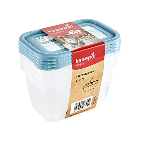 keeeper Tiefkühldosenset 4-teilig, Wiederbeschreibbarer Deckel, 4 x 750 ml, 15,5 x 10,5 x 8,5 cm, Mia Magic Ice, Nordic Blue von keeeper