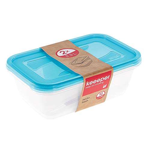 keeeper Frischhaltedosenset 2-teilig, 2 x 3,3 l, 29 x 19 x 9 cm, Fredo Fresh, Blau Transparent von keeeper