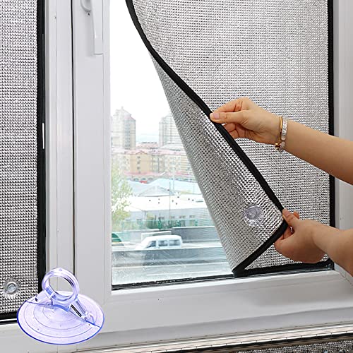 Sichtschutz Wärmeisolierung Reflektierende Fensterfolie,UV-Schutz Sonnenschutzfolie Fenster Innen oder Außen,Aluminiumfolie Isolierfolie,mit Saugnapf,für das Heimbüro,Garage (55x80cm/22''x32'') von kefu01