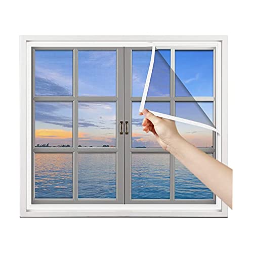 Fliegengitter Fenster 70x90cm(27.5x35.4in) Selbstklebendes Fliegengitter für Fenster Transparent Kein Bohren erforderlich Insektenschutz für Büro Zuhause Weiß von kegeles