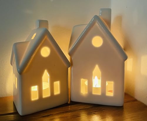 khevga Teelichthalter Weihnachten Windlicht Haus weiß im 2er Set von khevga