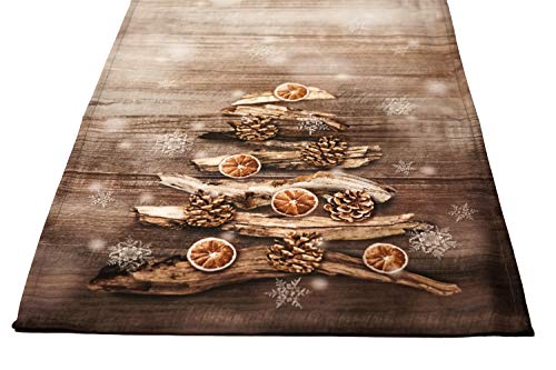 khevga Tischläufer Weihnachten Winter Weiß Gold Braun 140 x 40 cm (Hellbraun) von khevga