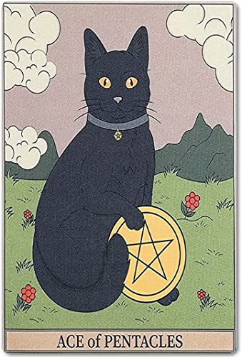 kisoyo Blechschild Ace of Pentacles schwarze Katze, Tarot-Marke, Retro-Aluminium-Metall-Poster, Wanddekoration, Café, Bar, Zuhause, Wandkunst, Wandbild, Plakette, 20,3 x 30,5 cm von kisoyo