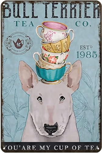 Blechschild mit Bullterrier, Aufschrift "You Are My Cup Of Tea", Vintage-Schild, rustikale Dekoration, Metallschild, Zuhause, Küche, Bar, Café, Club, Höhle, Wanddekoration, Retro-Blechschild, 20,3 x von kisoyo