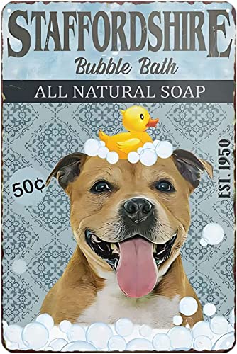 Metallschild Staffordshire Bullterrier Dog Bath Company, lustiges Blechschild, Zuhause, Küche, Bar, Café, Club, Höhle, Wanddekoration, Vintage-Schaumstoff-Blechschild, 20,3 x 30,5 cm von kisoyo