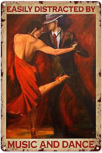 Tanzschilder für Wandtanzgeschenke, Tango, Tanzpaar, leicht abgelenkt durch Musik und Tanz, Vintage, vertikales Poster, Zuhause, Bar, Laden, Dekorationen, Kaffee, Vintage, Metall-Blechschild, von kisoyo