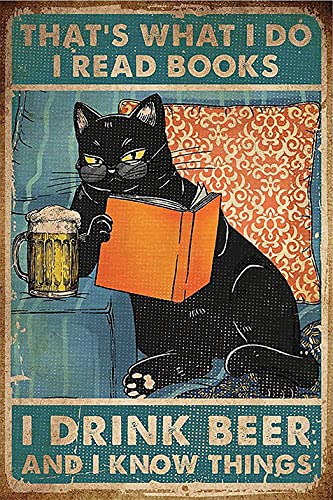 kisoyo Blechschilder "That's What I Do I Read Books" I Drink Beer And I Know Things, Poster, Katzenschild, Retro-Katzen-Druck, Katzenliebhaber-Kunst, Katzenzimmer-Dekor, Bierliebhaber, 20,3 x 30,5 cm von kisoyo