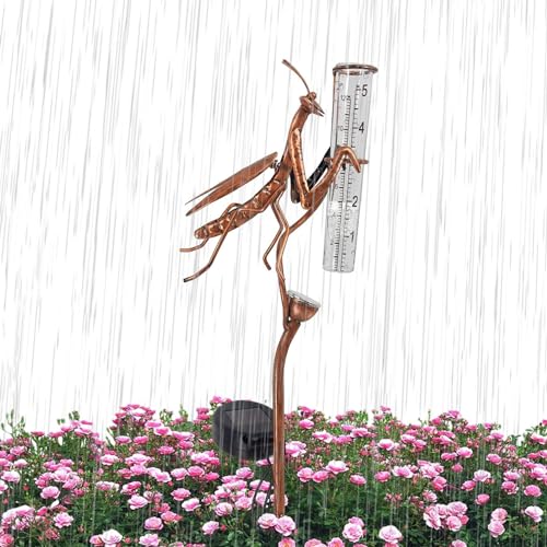 Wettermesser, wasserdicht, 2-in-1-Regenmesser, LED- , multifunktionaler dekorativer Regenmesser, Mantis-Form, Regenmessgerät für Garten von kivrimlarv