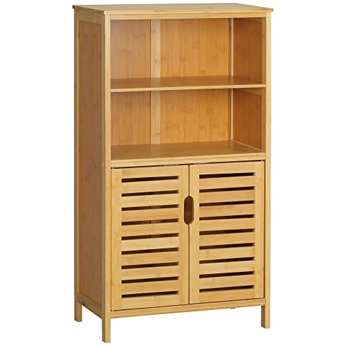 kleankin Badezimmerschrank, Unterschrank aus Bambus, Badschrank mit Lamellentüren, Beistellschrank, Mehrzweckschrank mit Kippschutz, Landhausstil, Naturholz, 50 x 29 x 92 cm von kleankin