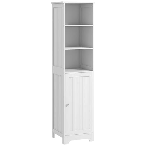 kleankin Badezimmerschrank Badschrank mit 3 offenen Fächern, Bad Hochschrank mit 1 Schrankfach, Aufbewahrungsschrank für Badezimmer, Wohnzimmer, Weiß, 40 x 38 x 160 cm von kleankin