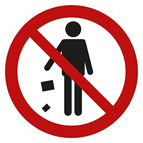 Kleberio® Selbstklebende Aufkleber - Müll wegwerfen verboten - Piktogramm kein Entsorgen von Abfall auf Park-, Frei- und sonstigen Flächen, Hinweis - Aufkleber 5 cm 5 Stück von kleberio