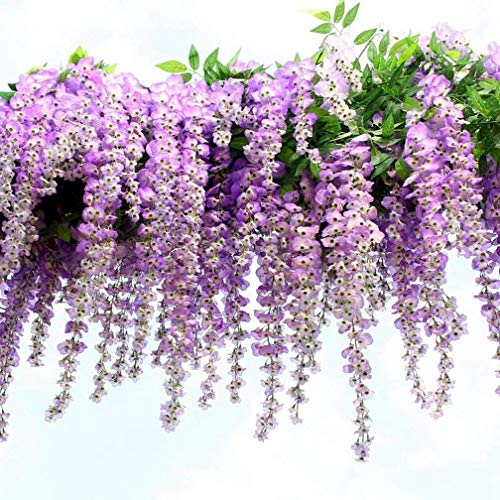 knowing Künstliche Fake Wisteria Vine Ratta, Blauregen Seidenblumen,hängende Dekoration Garland Seide Blumen für Party Home Dekoration Hochzeiten, 110 cm, violett 12er von knowing